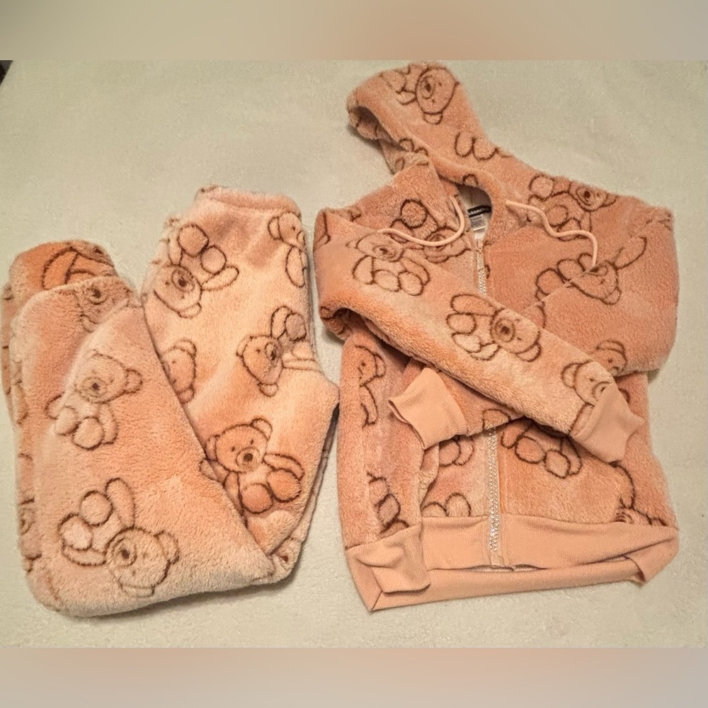 Weekending Teddy Bear Loungewear Set Pants/Zip Up Hoodie Cozy Fleece Pajamas XS